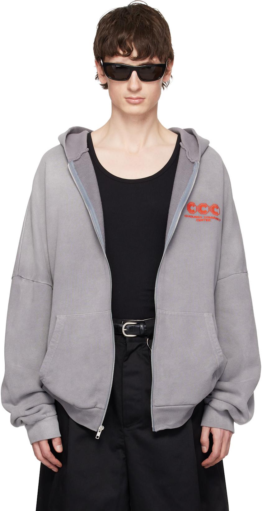 Gray 'CCC' Hooligan Zip Through Hoodie by WILLY CHAVARRIA