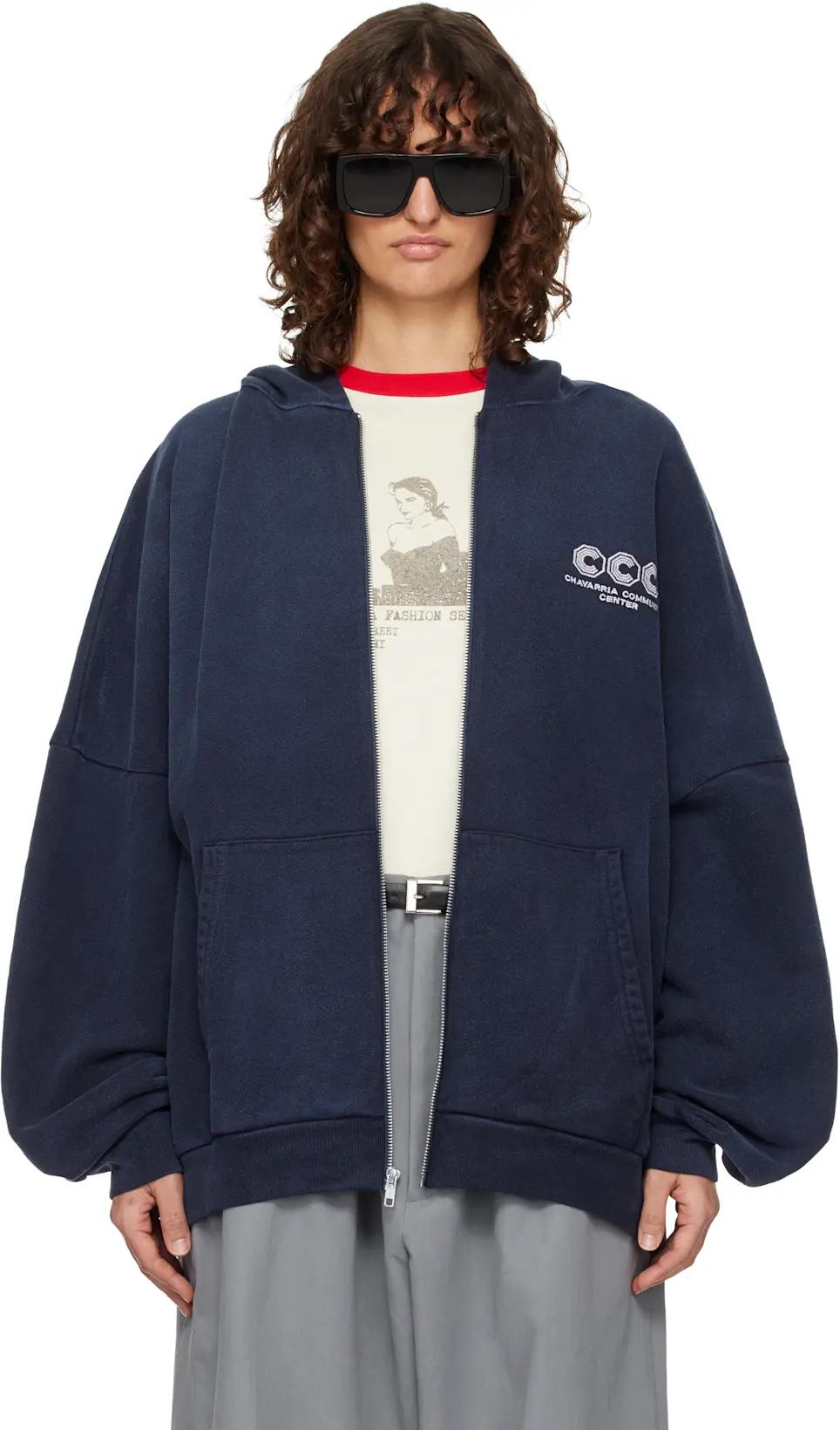 Navy 'CCC' Hooligan Zip Through Hoodie by WILLY CHAVARRIA