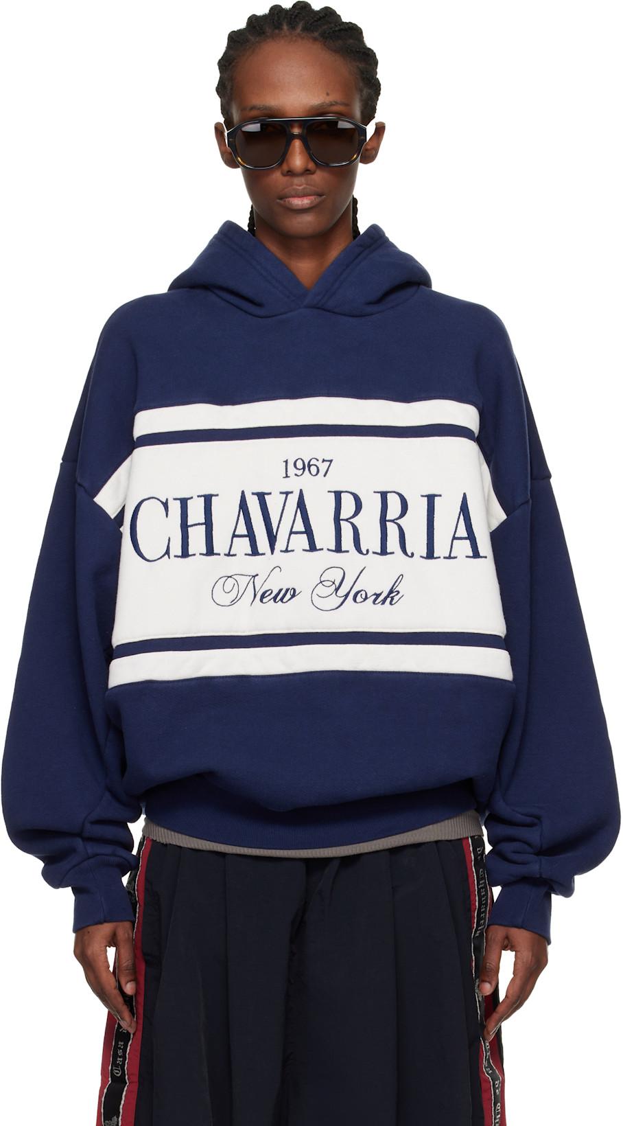 Navy 'Chavarria' Stripe Gilroy Hoodie by WILLY CHAVARRIA