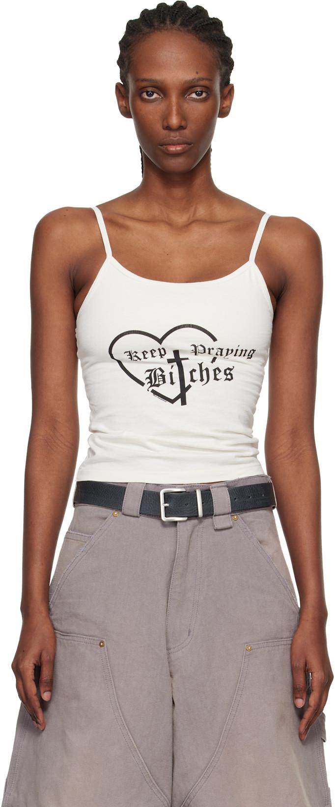Off-White 'Keep Praying Bitches' Cholita Camisole by WILLY CHAVARRIA