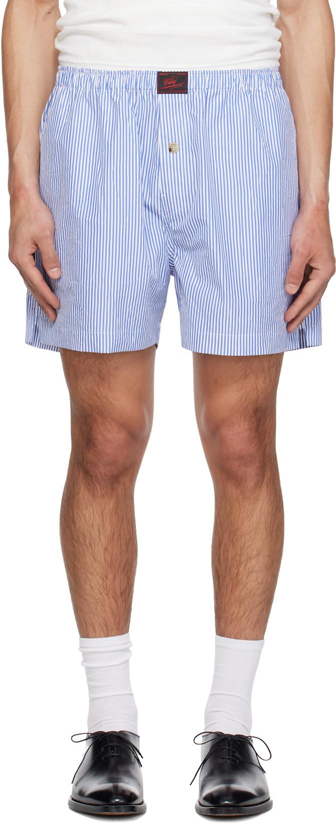 White & Blue Willy Woven Boxer Shorts by WILLY CHAVARRIA