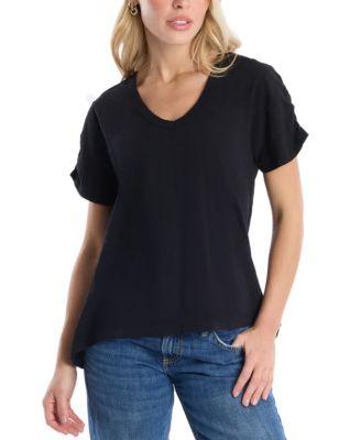 Deep V-Neck Ruched Sleeve Tee by WILT CLOTHING