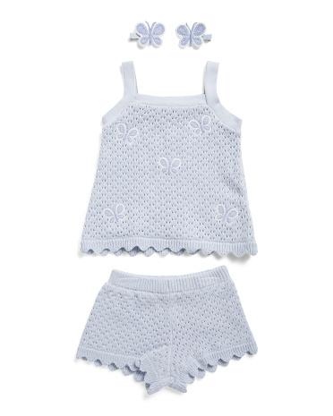 Toddler Girls 2pc Butterfly Applique Sweater Knit Top And Shorts Set | Polyester/Cotton/Acrylic by WILT