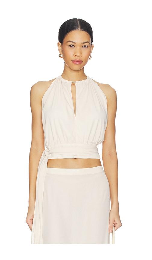 With Harper Lu Draped Halter Top in Ivory by WITH HARPER LU