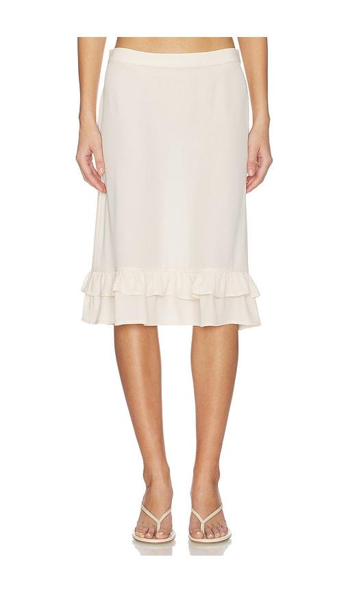 With Harper Lu Frill Midi Skirt in Ivory by WITH HARPER LU
