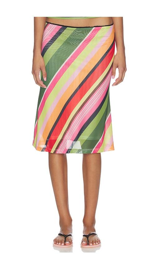With Harper Lu Mesh Midi Skirt in Green,Pink by WITH HARPER LU