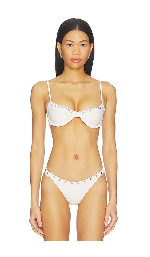 With Jean Julia Eyelet Bikini Top in White by WITH JEAN