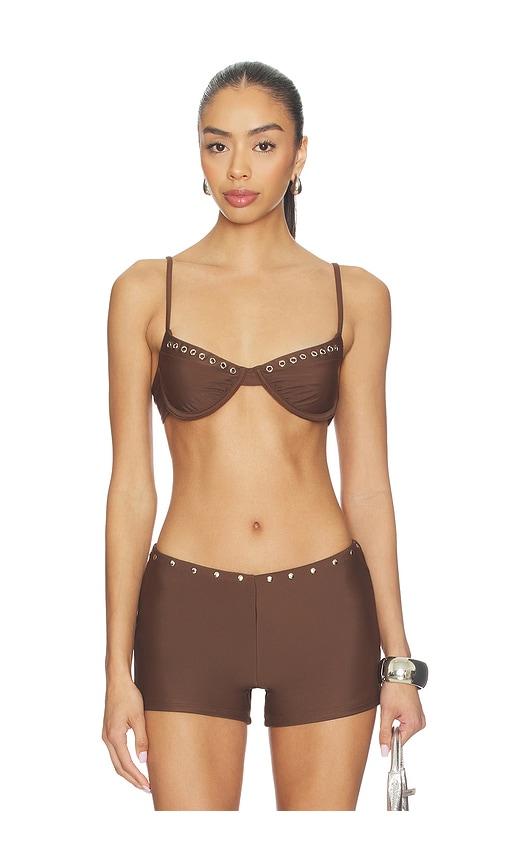 With Jean Julia Studded Bikini Top in Chocolate by WITH JEAN