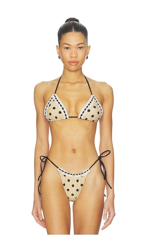With Jean Juni Bikini Lace Up Detail Top in Beige by WITH JEAN