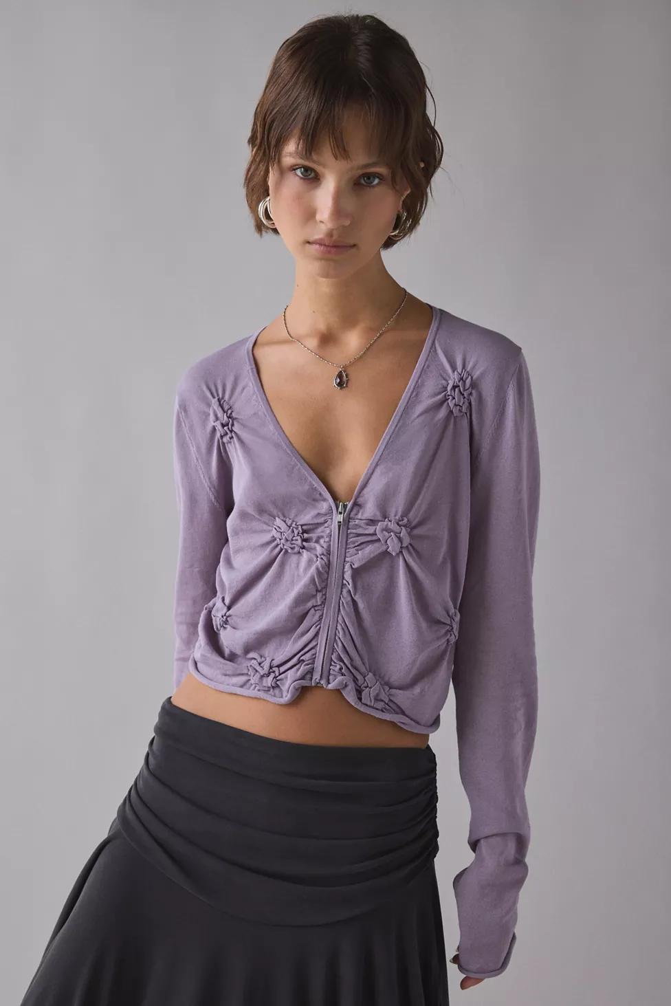 WMWM Cotton Bubble Detail Zip-Front Knit Top by WMWM