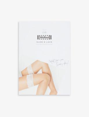 Nude 8 floral-trim stockings by WOLFORD