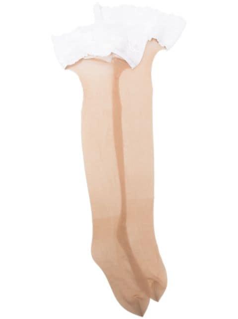 Nude 8 lace-trim stay-up by WOLFORD
