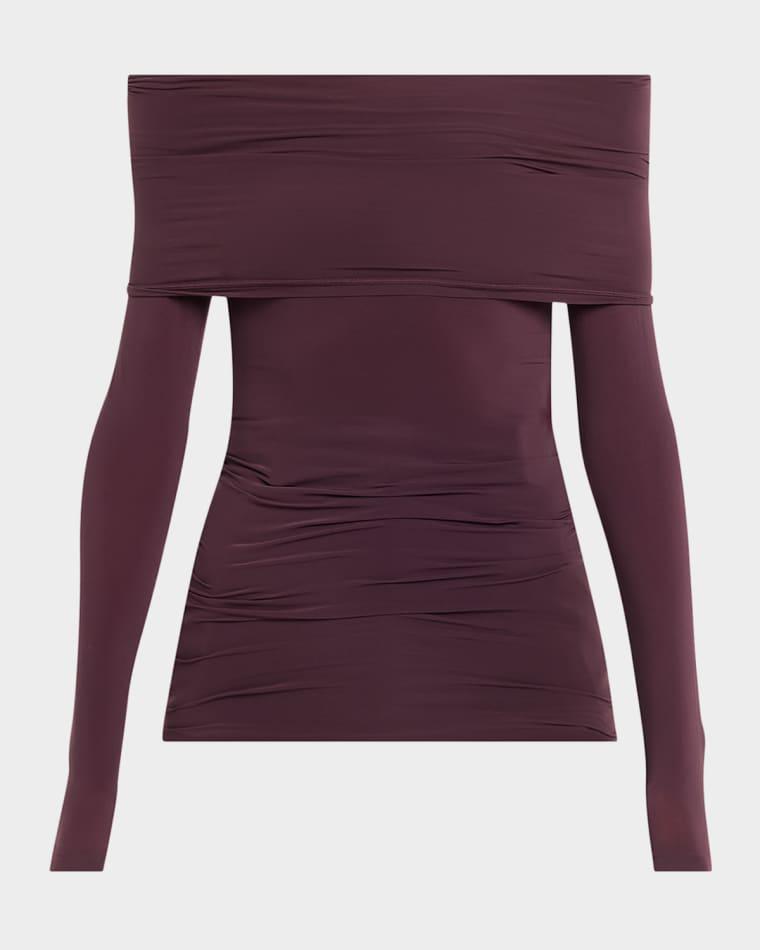 Sheer Drape Off-Shoulder Top by WOLFORD