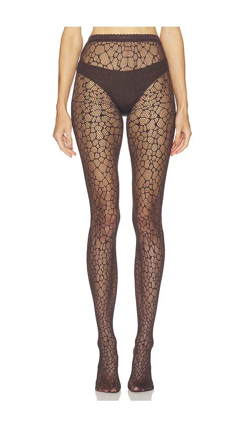 Wolford Reptile Net Tights in Brown by WOLFORD