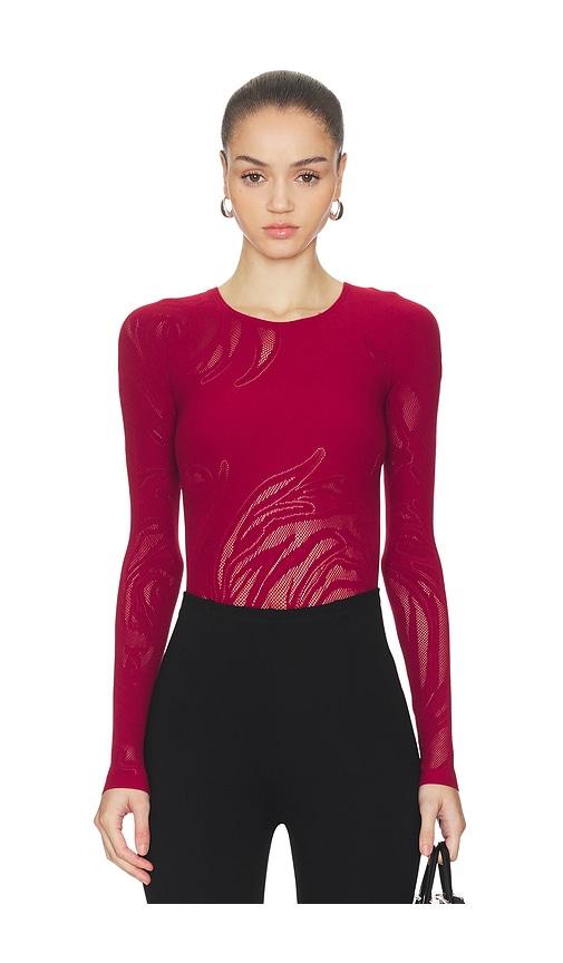 Wolford Rose Net Bodysuit in Red by WOLFORD