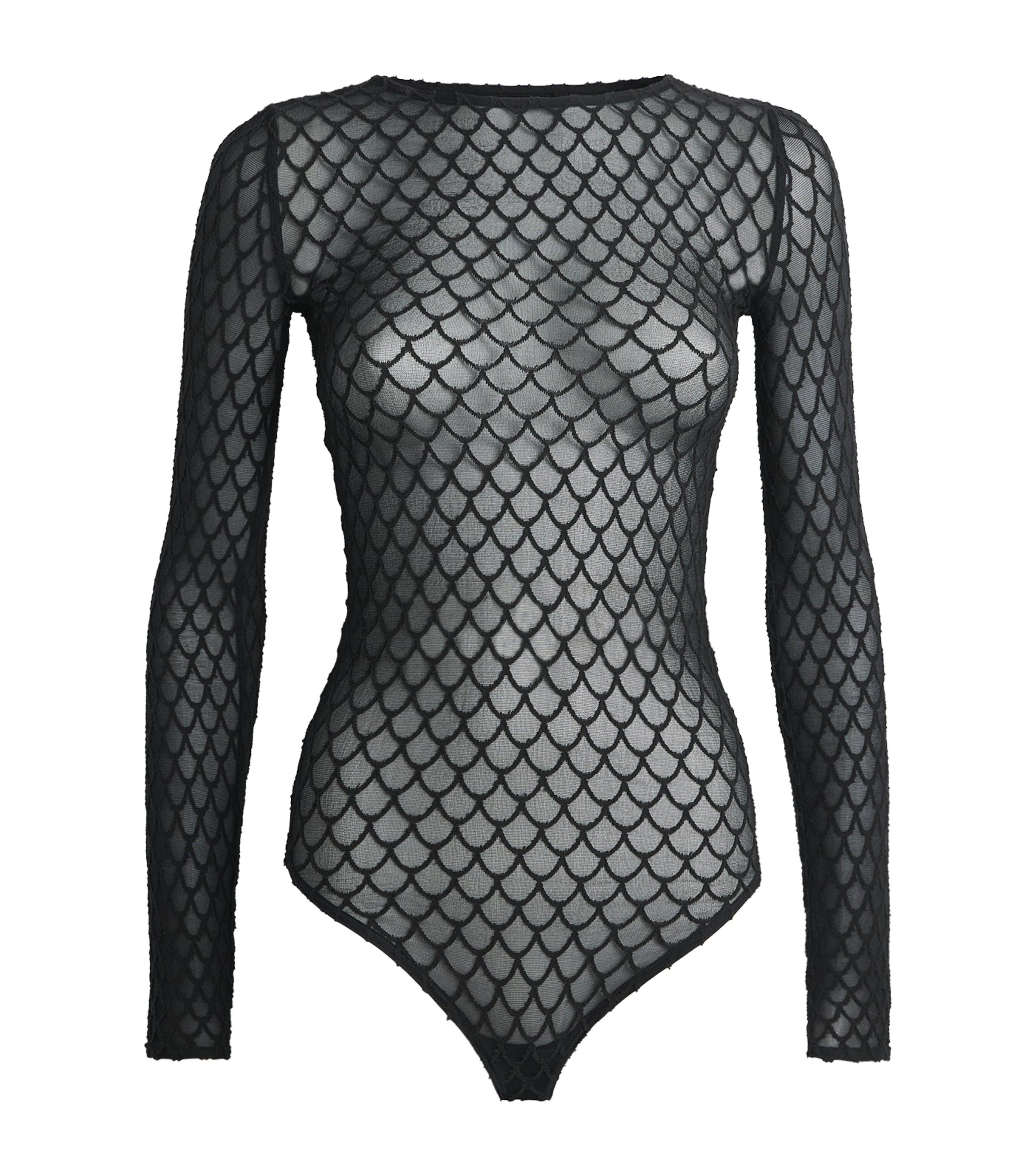 Wolford Velvet Net Illusion Bodysuit by WOLFORD