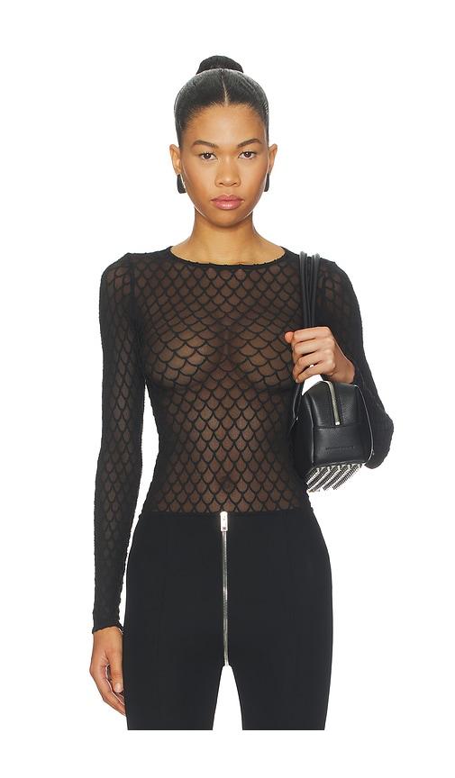 Wolford Velvet Net Illusion Bodysuit in Black by WOLFORD