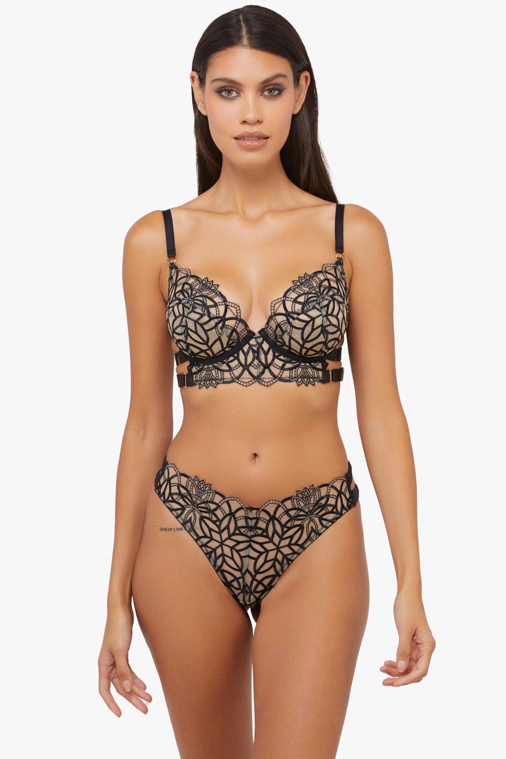 Aisha Black Optical Embroidered Ring Bra by WOLF&WHISTLE