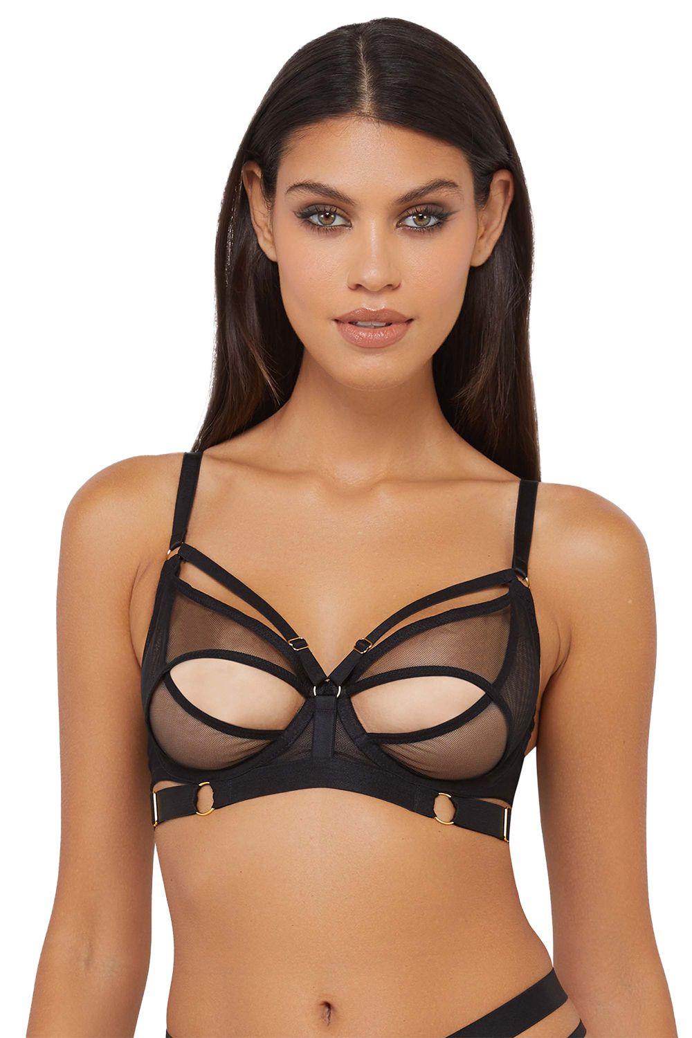 Black Mesh Overlay Thick Strap 'Bra' by WOLF&WHISTLE