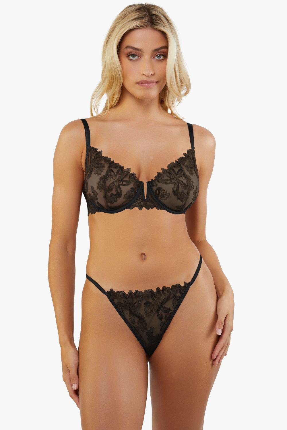 Eva Black Graphic Embroidered Balconette Bra by WOLF&WHISTLE
