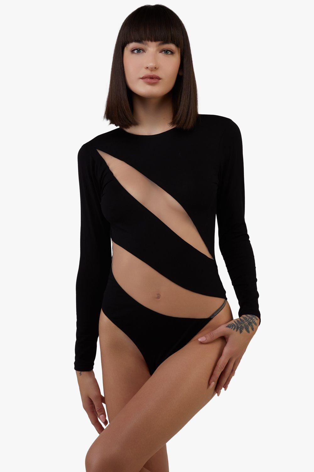 Jasi Sheer Panelled Thong Body by WOLF&WHISTLE