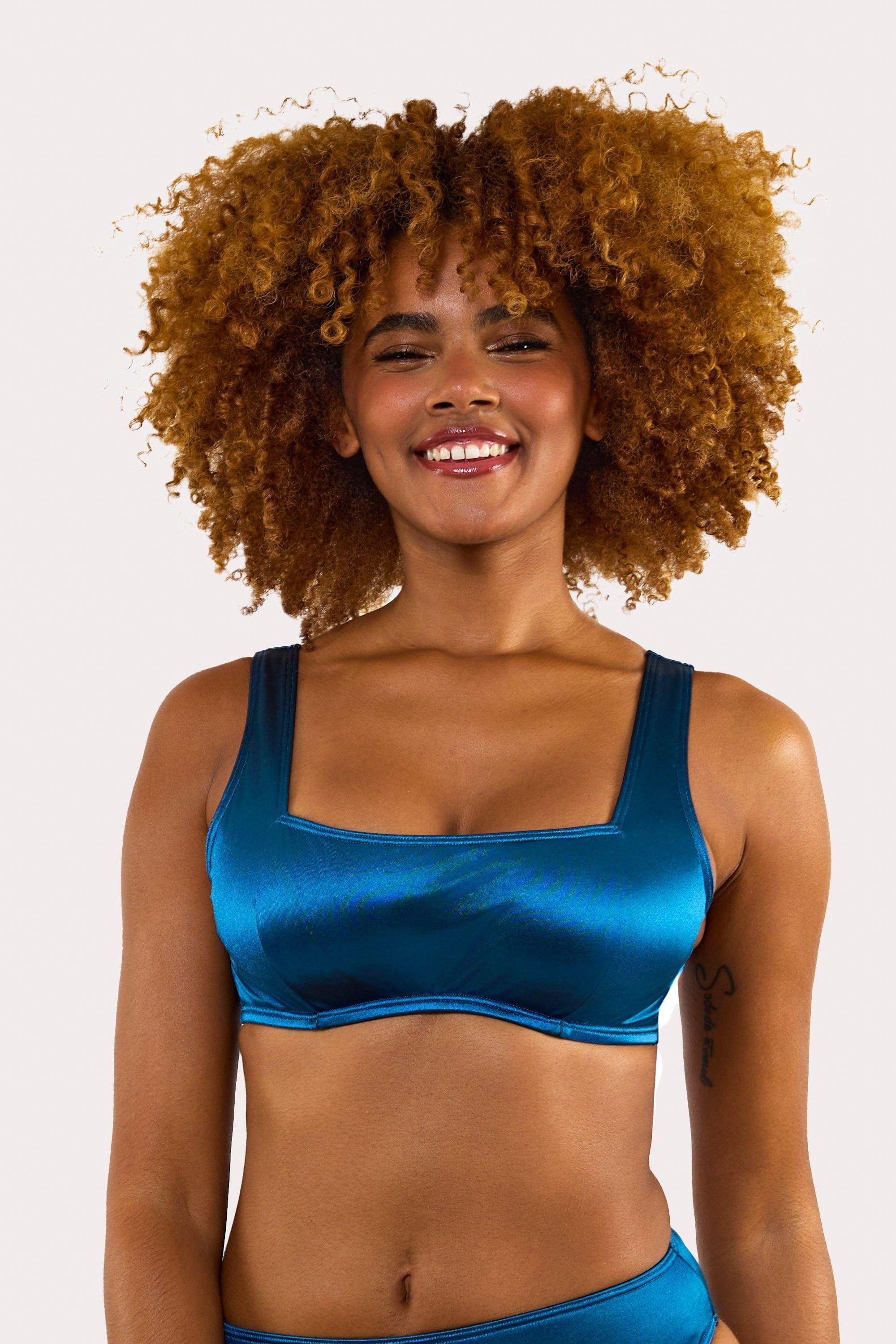 Kylie Teal Fuller Bust Square Neck Crop Top by WOLF&WHISTLE
