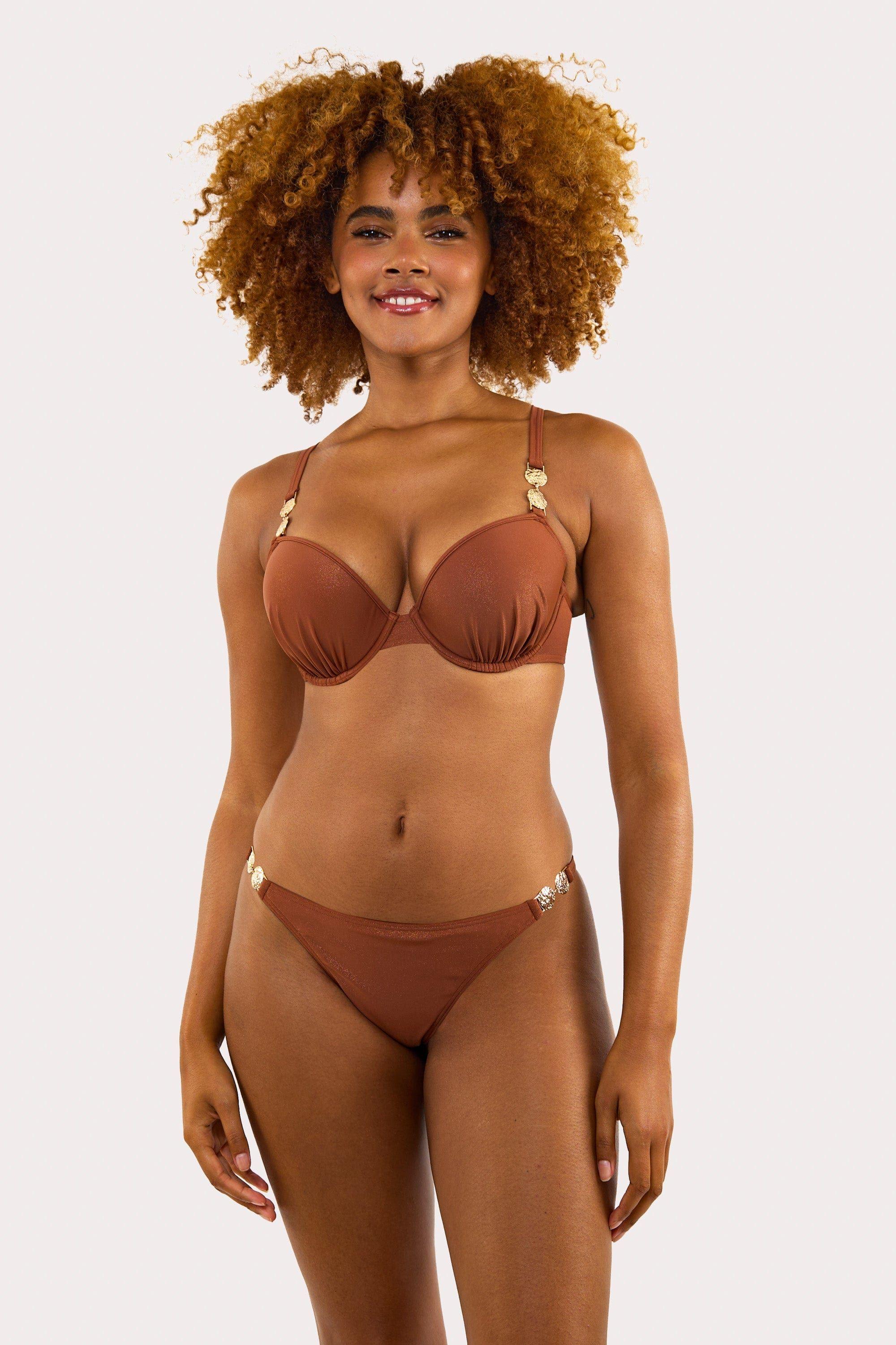 Morgan Bronze Glitter Mix & Match Fuller Bust Plunge Bikini Top by WOLF&WHISTLE