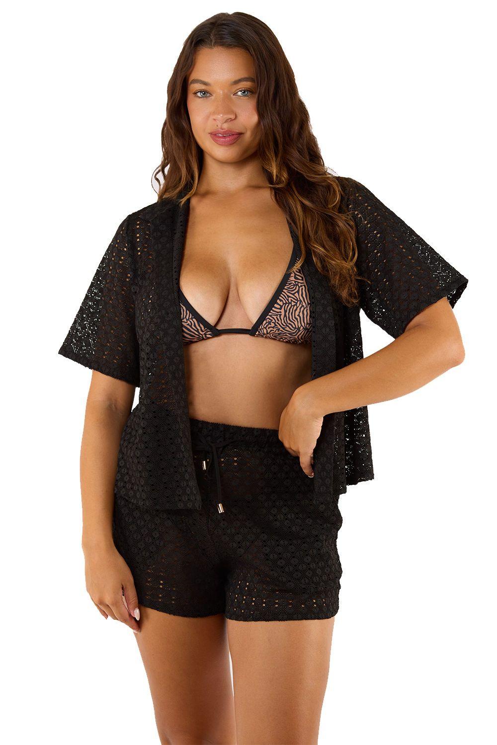 Onyx Black Crochet Beach 'Shirt' by WOLF&WHISTLE
