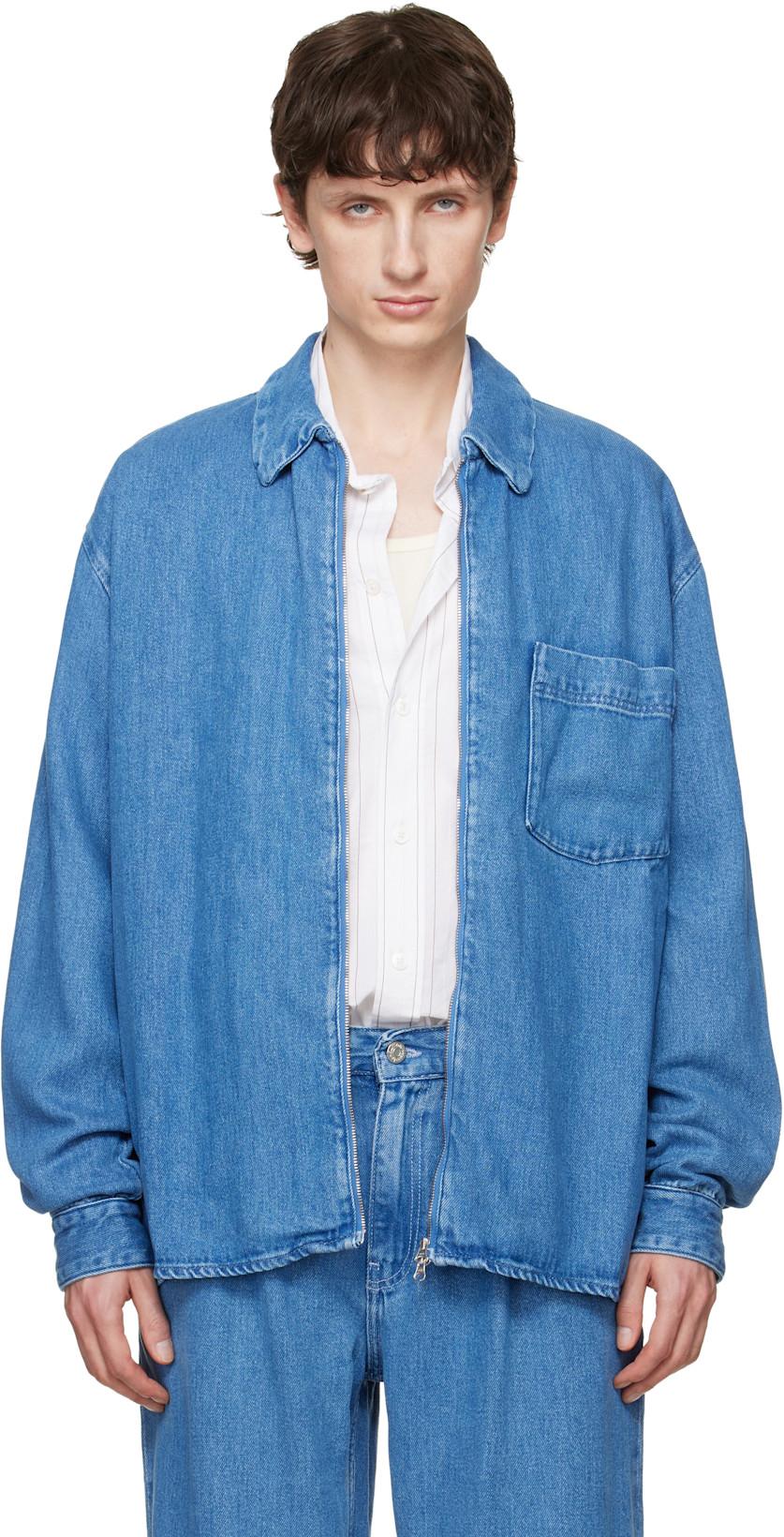Blue Zayne Denim Zip Shirt by WON HUNDRED