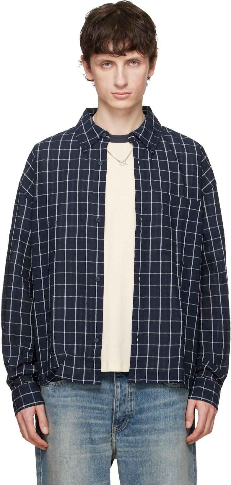 Navy Maza Check Shirt by WON HUNDRED