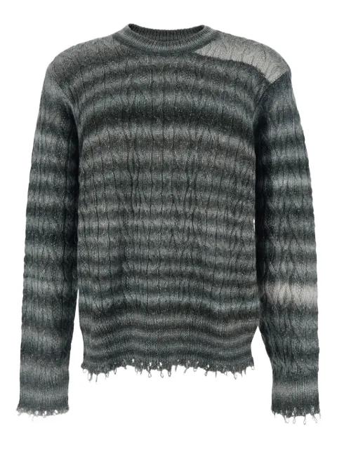 fringed striped crew-neck sweater by WON HUNDRED