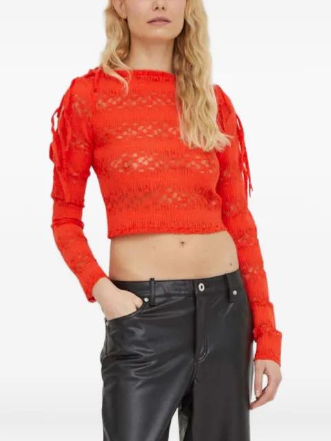 tie-detail open-knit top by WON HUNDRED