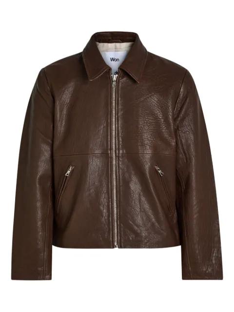 zip leather jacket by WON HUNDRED