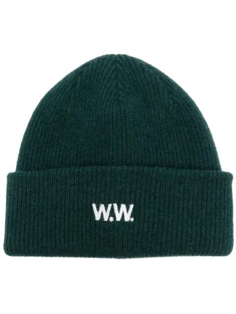 logo-embroidered ribbed wool beanie by WOOD WOOD
