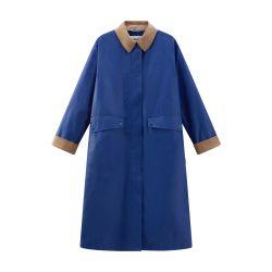 Waxed trench coat in cotton nylon blend with pointed collar by WOOLRICH