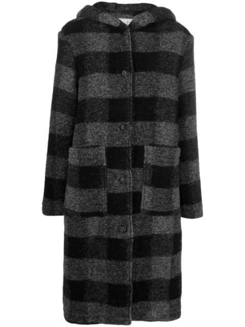 checked hoodied wool-blend coat by WOOLRICH