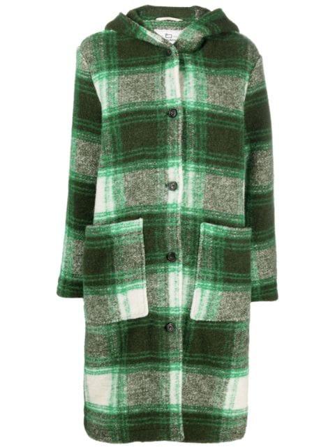 checked hoodied wool-blend coat by WOOLRICH
