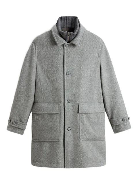 herringbone pocketed single-breasted coat by WOOLRICH