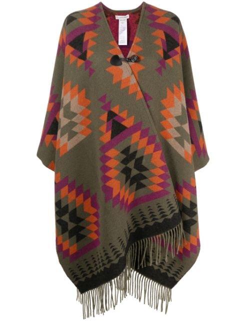 ikat-print fringed wool-blend cape by WOOLRICH