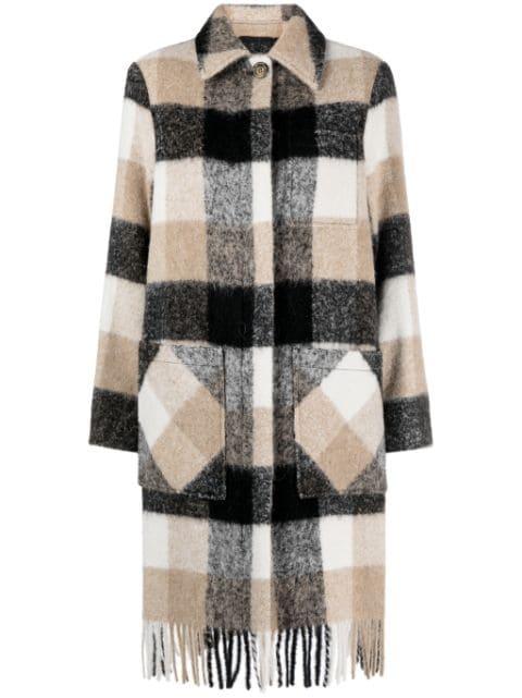 plaid-check fringed-hem coat by WOOLRICH