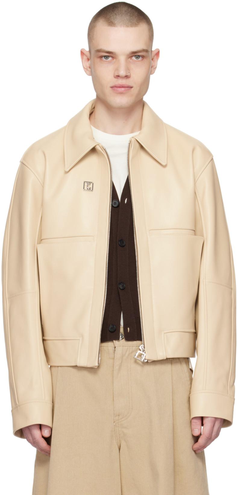 Beige Cropped Leather Jacket by WOOYOUNGMI