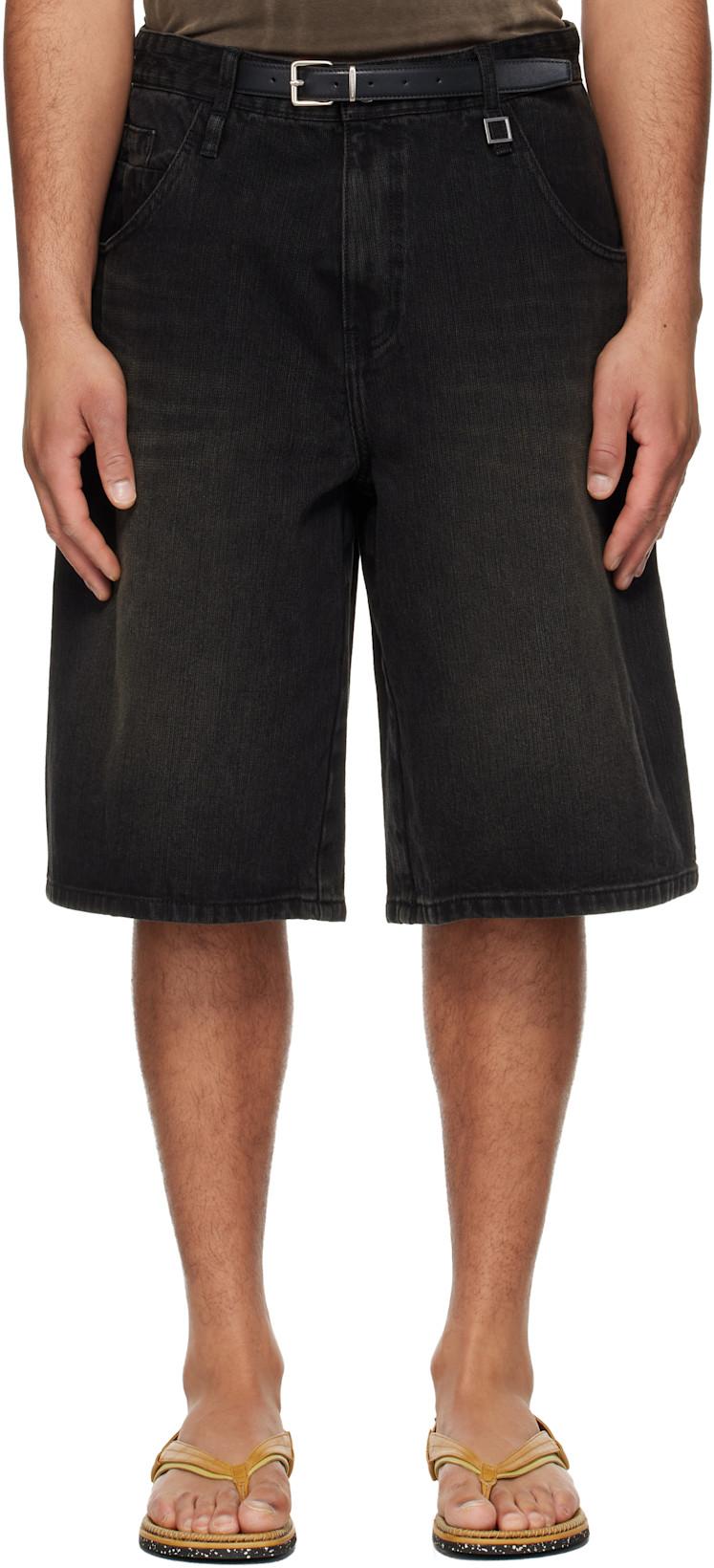 Black Belted Denim Shorts by WOOYOUNGMI