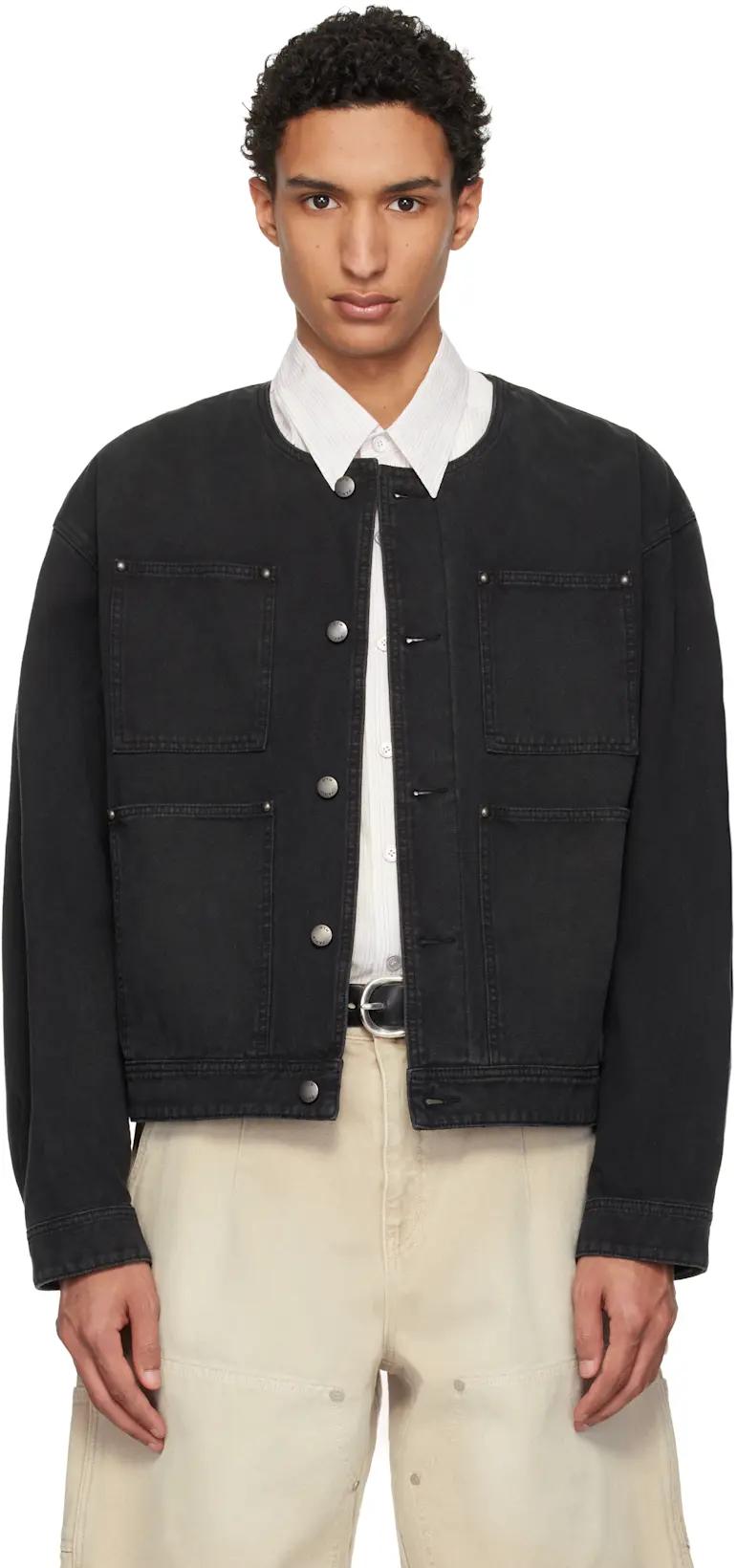 Black Collarless Dyed Jacket by WOOYOUNGMI