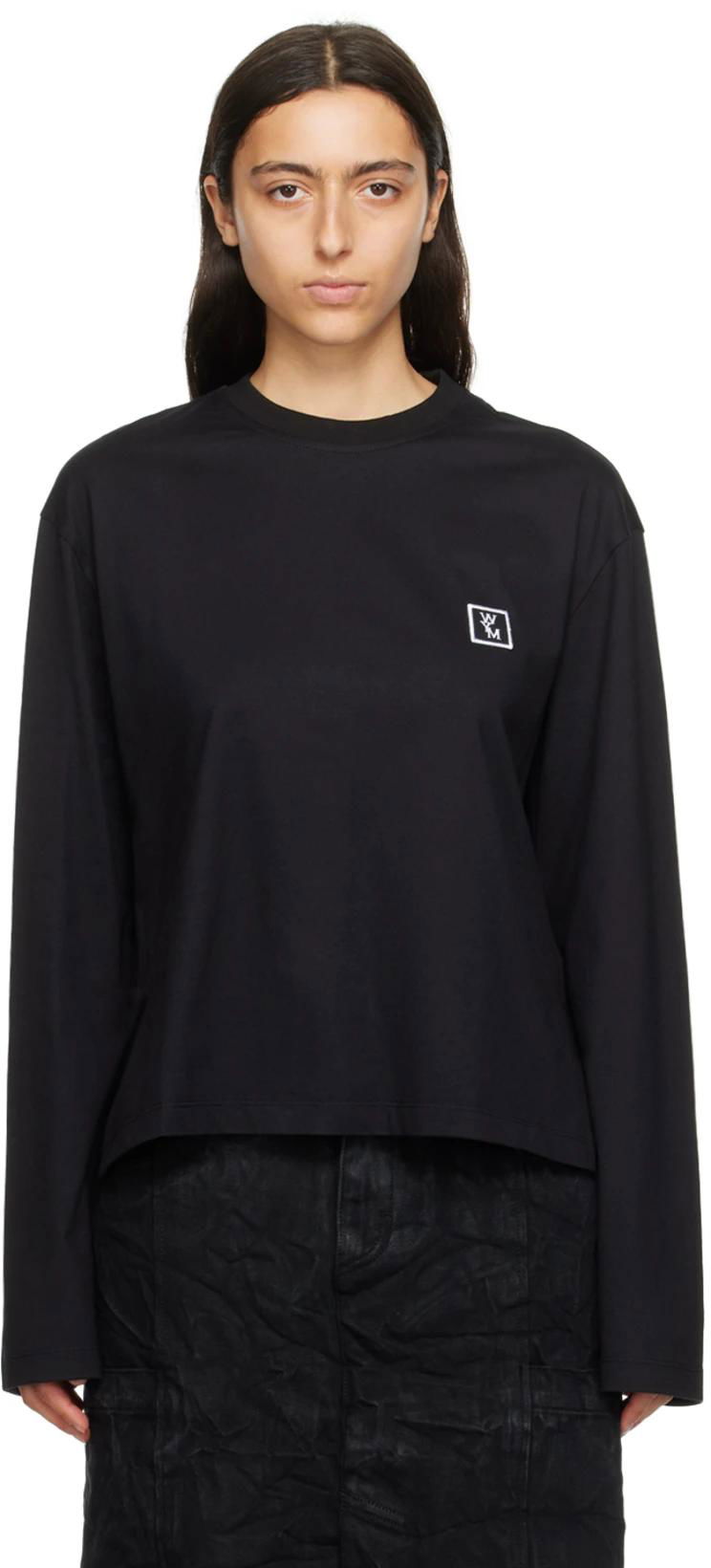 Black Embroidered Long Sleeve T-Shirt by WOOYOUNGMI