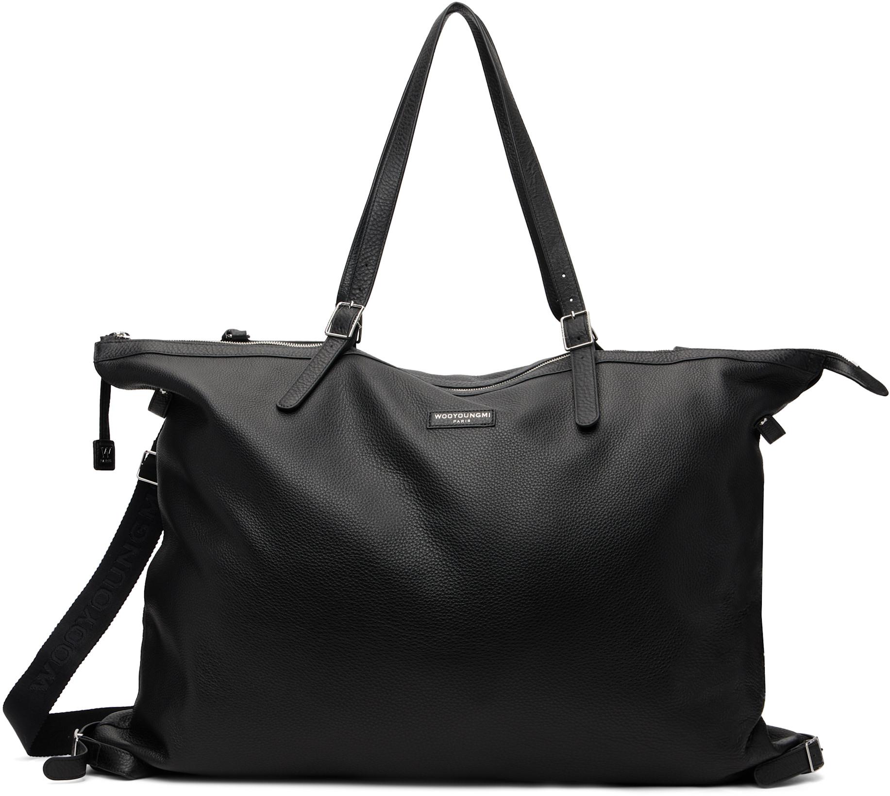 Black Medium Plus Leather Tote by WOOYOUNGMI