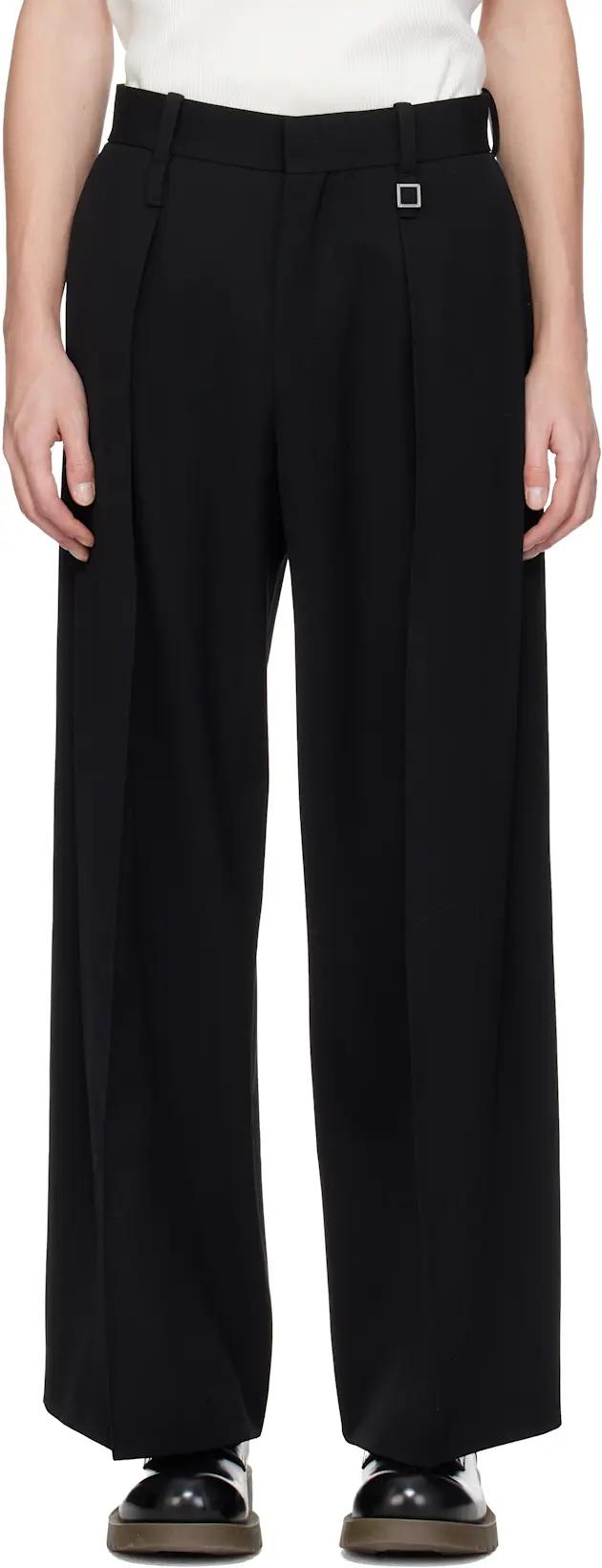 Black Two Tuck Wide Trousers by WOOYOUNGMI