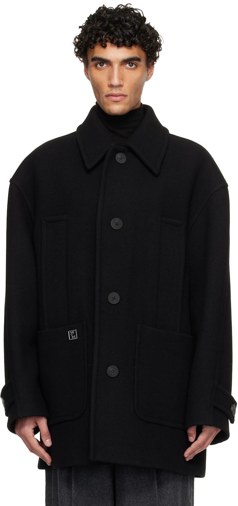Black Wool Blend Half Coat by WOOYOUNGMI