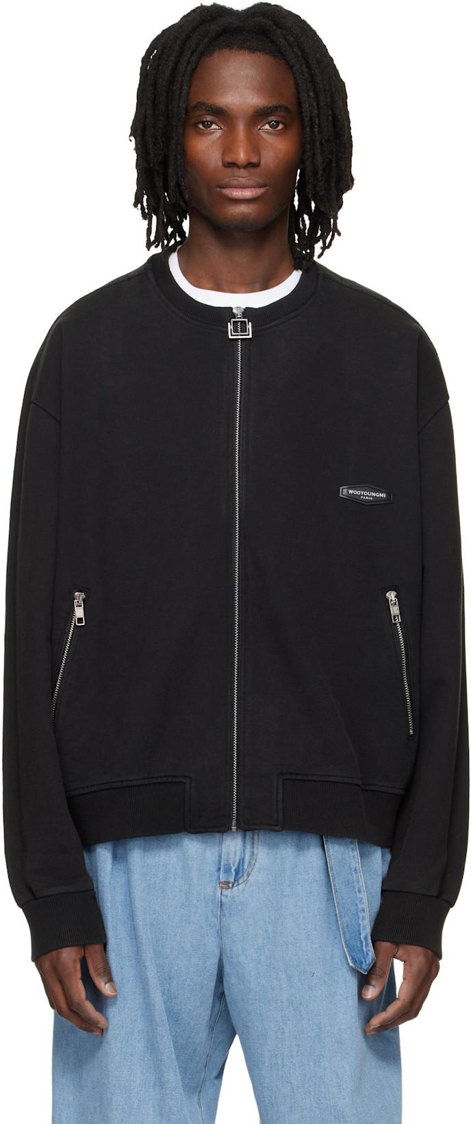 Black Zip-Up Sweatshirt by WOOYOUNGMI