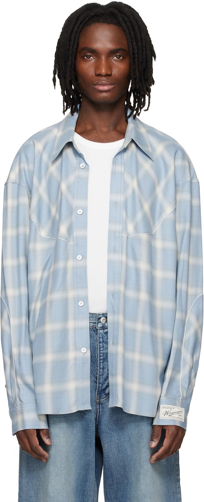 Blue Gradient Check Western Shirt by WOOYOUNGMI