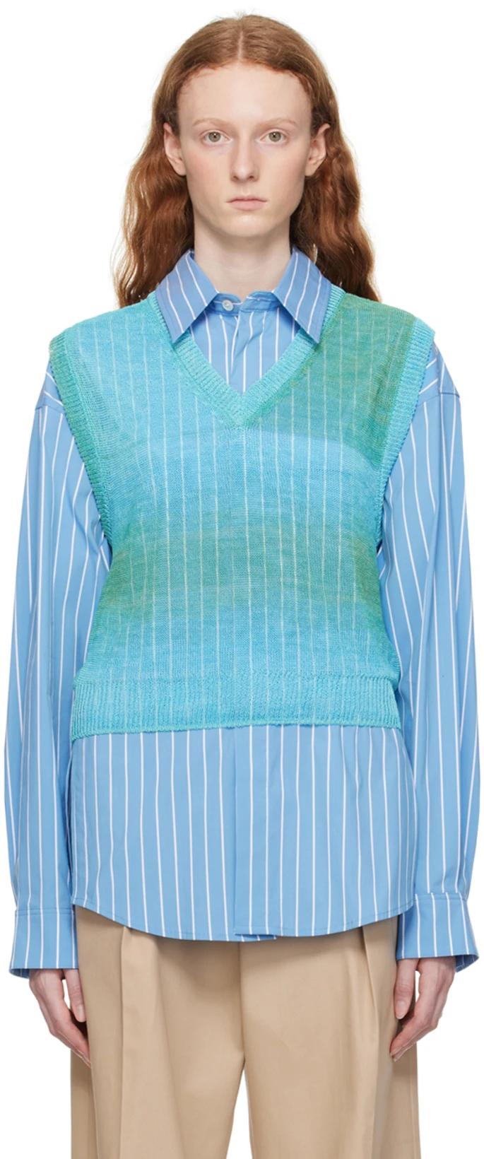 Blue Gradient Stripe Vest by WOOYOUNGMI